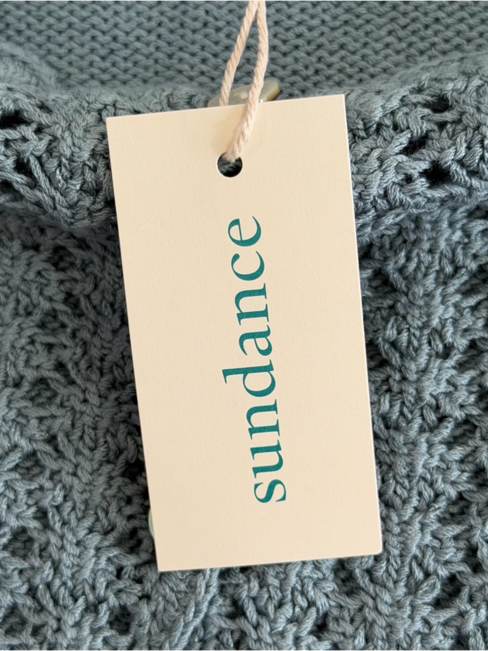 Sundance Womens Dover Pointelle Knit Cardigan Button Sweater Size XL Blue Green - Picture 5 of 9